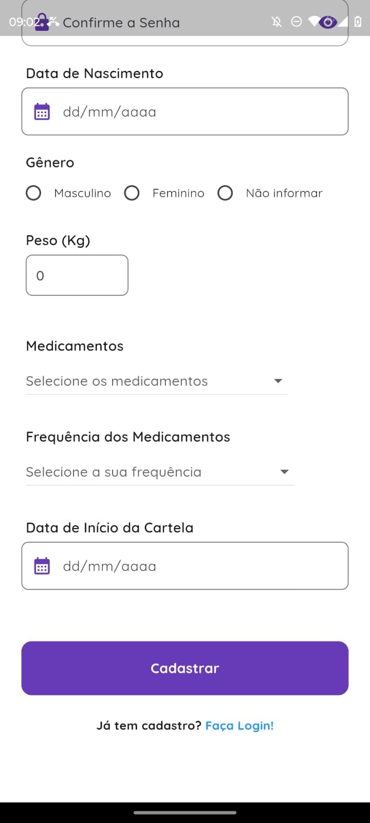 Segunda parte da Tela de Cadastro